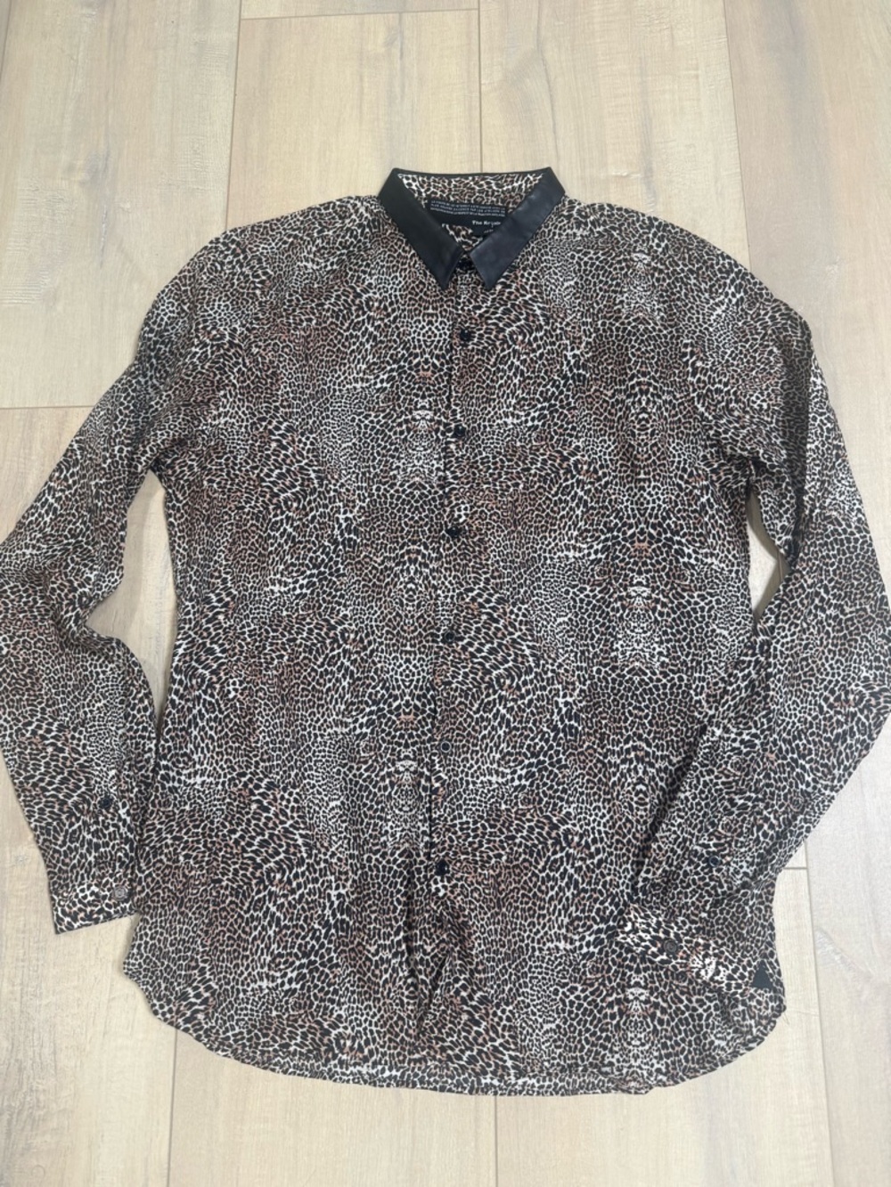 The Kooples Brown and Black Leopard-Print Button-Down Shirt